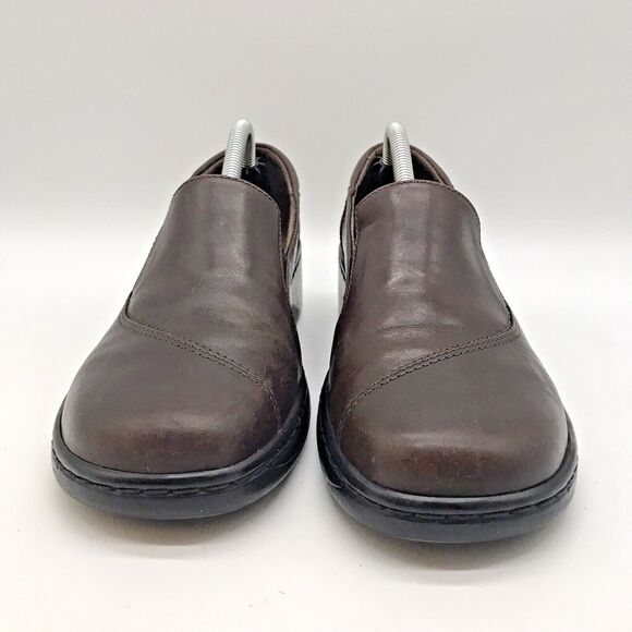 Clarks May Poppy Brown Leather Slip On Loafers Women's 7.5M Side Gusset Shoes - Picture 2 of 11
